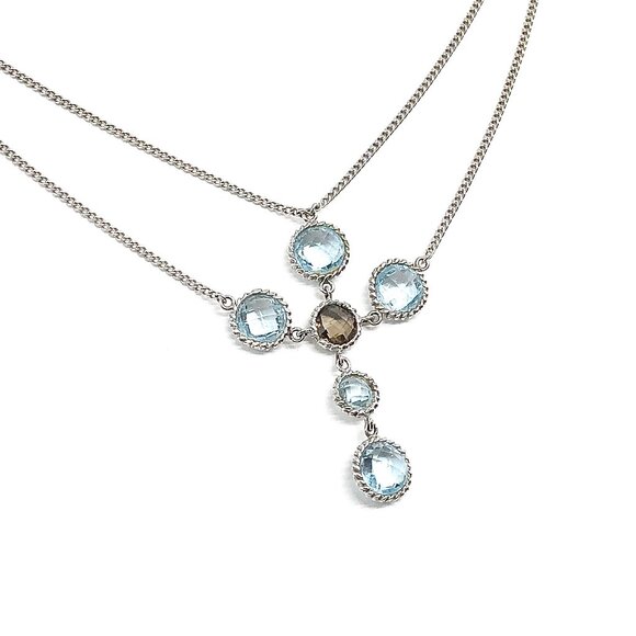 Necklace 16in Dancing Blue Topaz Sterling Silver Cross Necklace - Picture 4 of 7